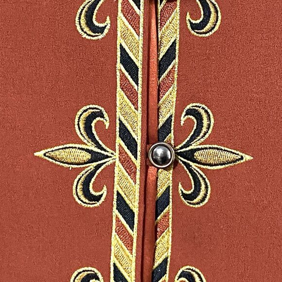 Bob Mackie Jacket Wearable Art M Rust Dark ORANGE Pockets Lined EMBROIDERED - Picture 4 of 6